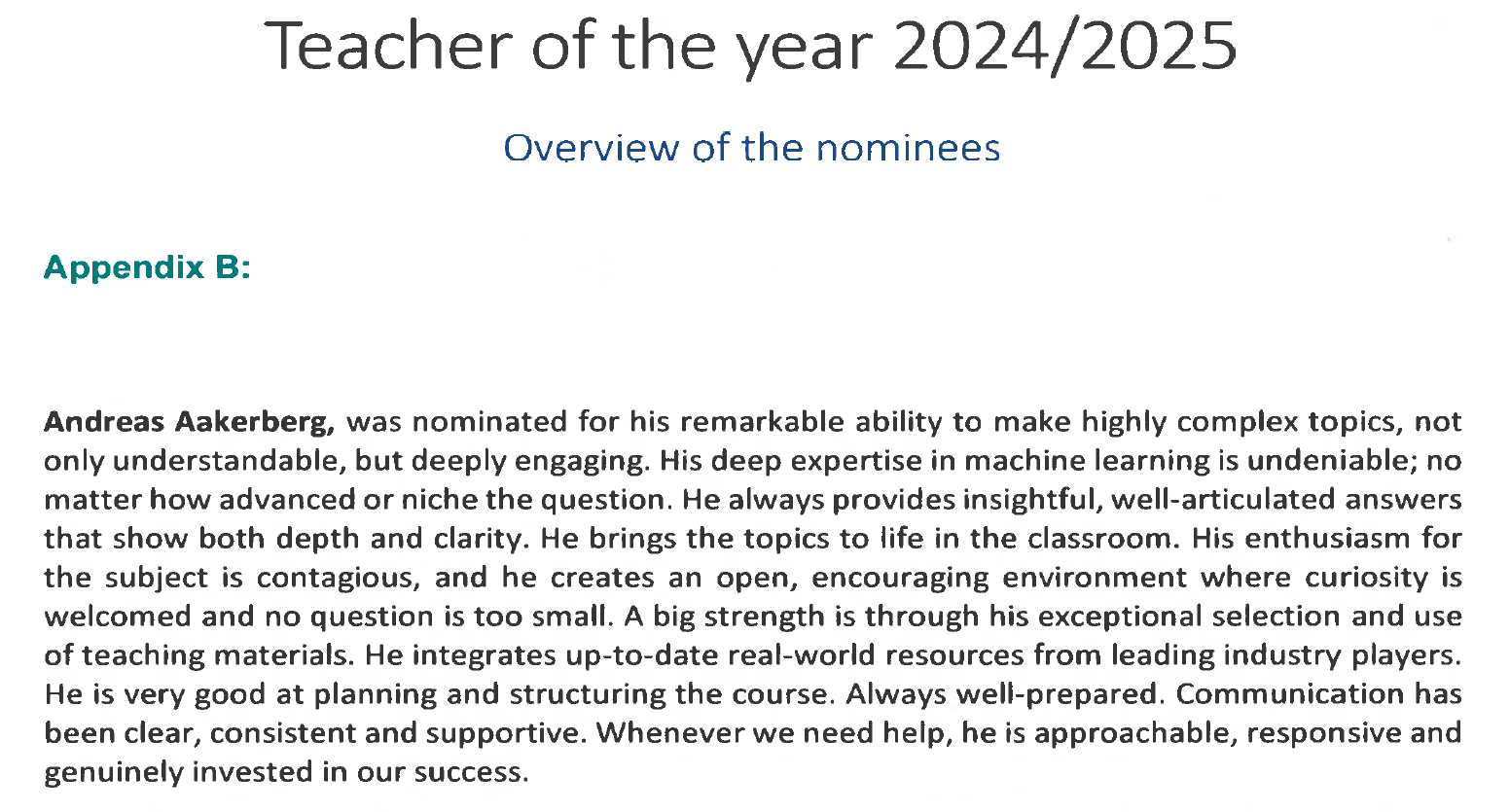 Teacher of the Year nomination